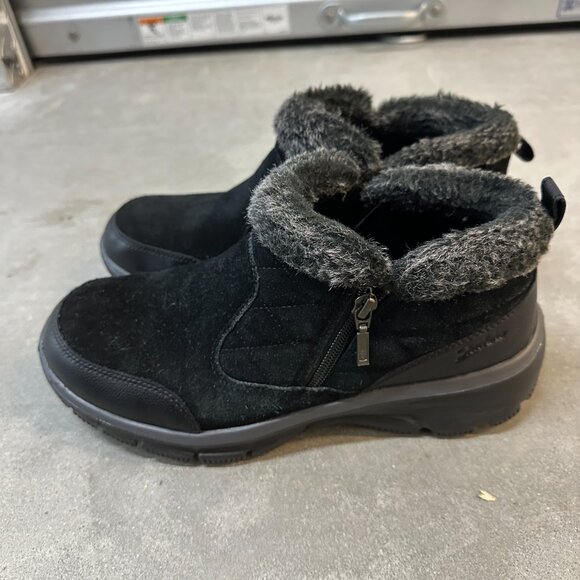 Skechers Relaxed Fit Easy Going Black Suede Booties Faux Fur Trim Women's Sz 10 - Picture 5 of 11